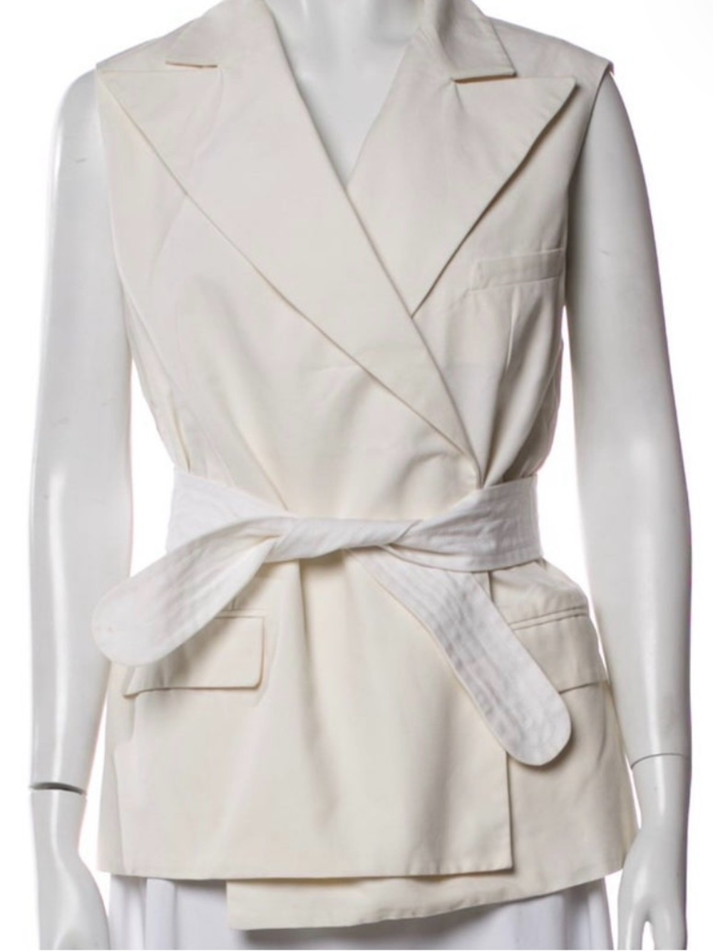 YSL Sleeveless Cream Wrap Blazer Vest